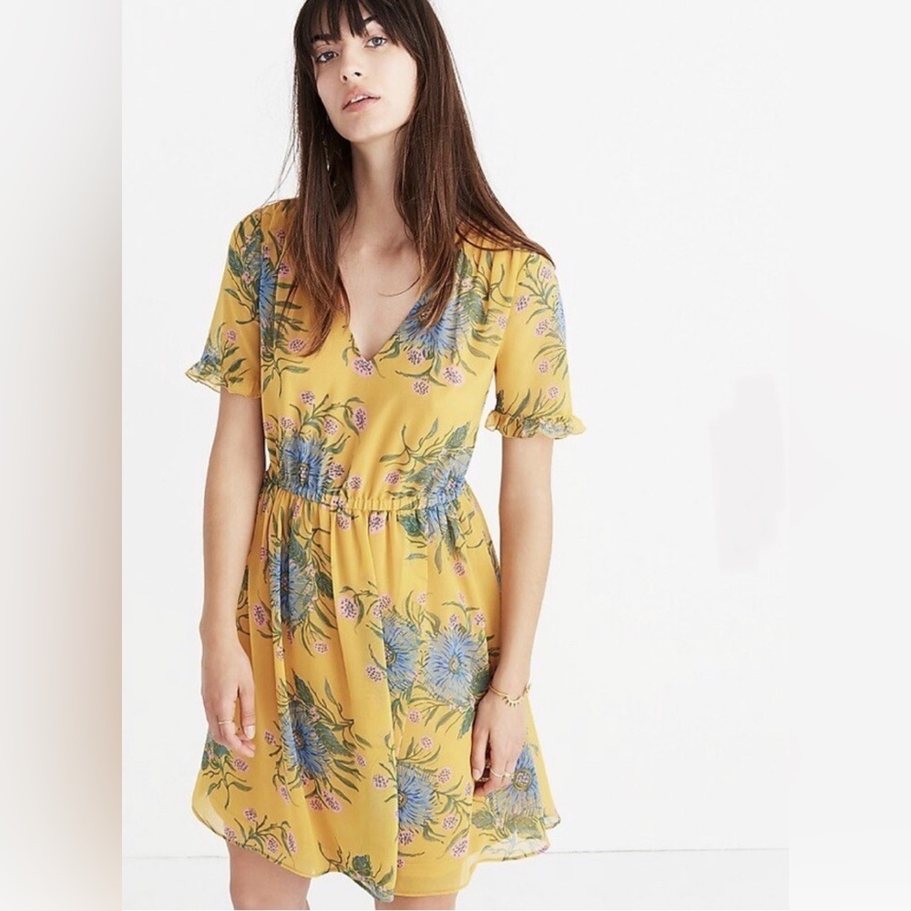 Madewell Yellow Sweetgrass Ruffle Sleeve Dress